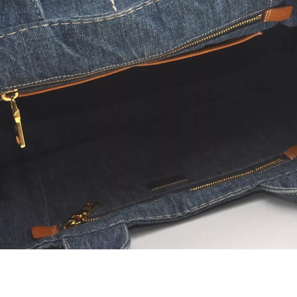 Authentic PRADA Canapa Large Canvas Tote Hand Bag Denim Blue - Picture 9 of 13